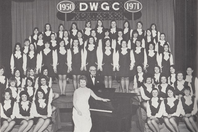 The Doncaster Wheatsheaf Girls Choir with John Barker and Madge Barker at the piano
