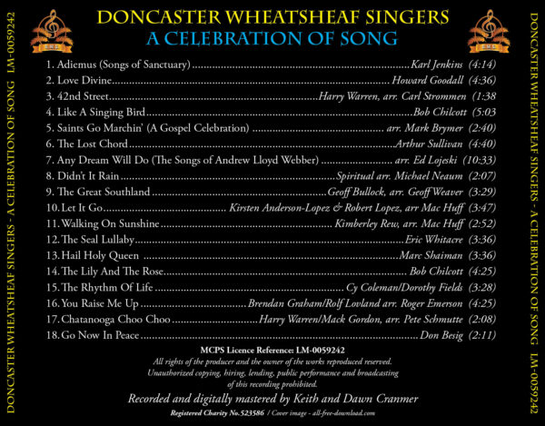 Track listing for the DWS CD A Celebration of Song